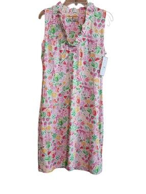 NWT Rezobay Sleeveless Ruffle-Trim Midi Dress in Pink Tropical Print